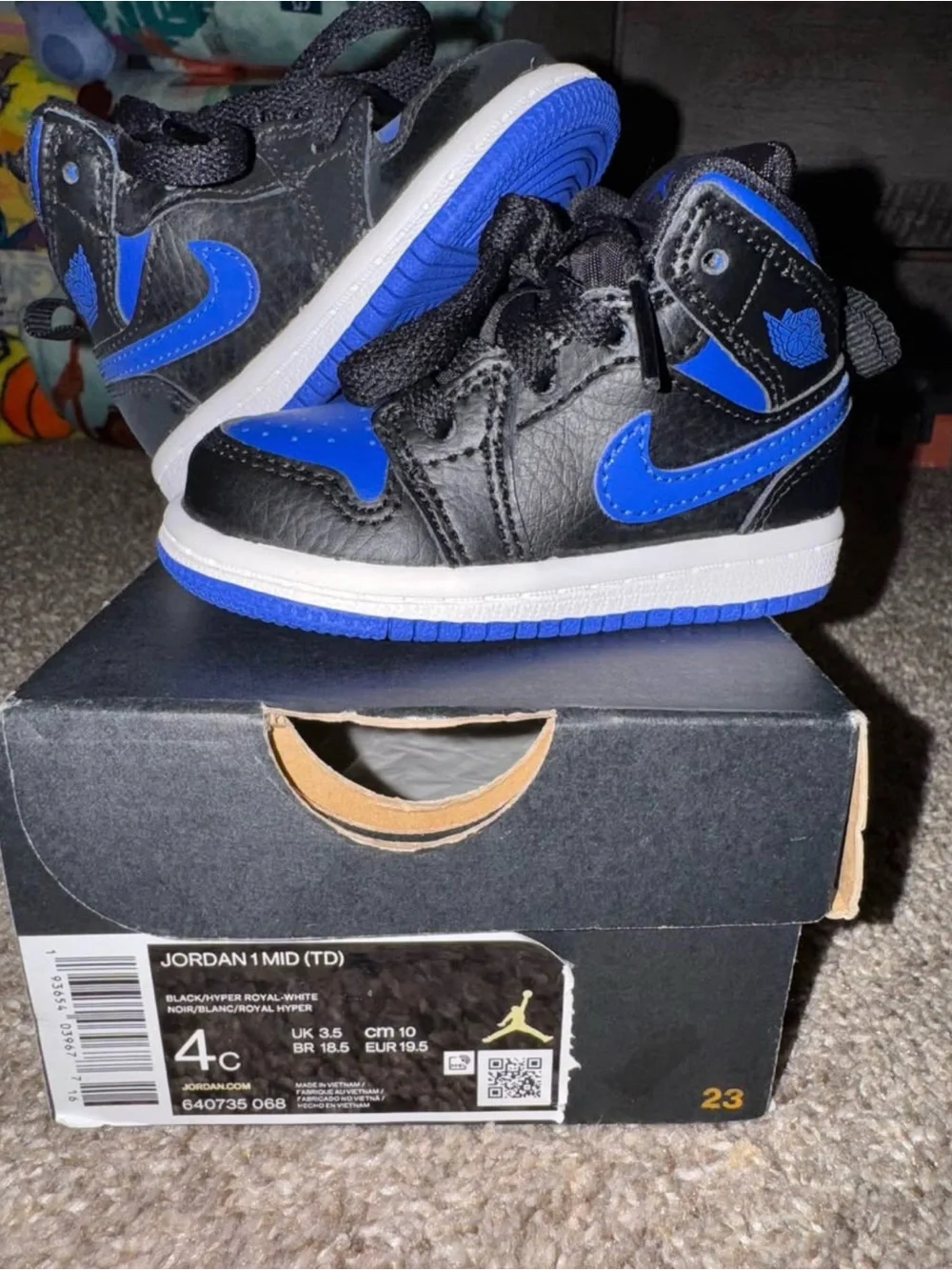 Nike Jordan 1 Mid (Toddler) Black & Royal Blue Kids Sneakers